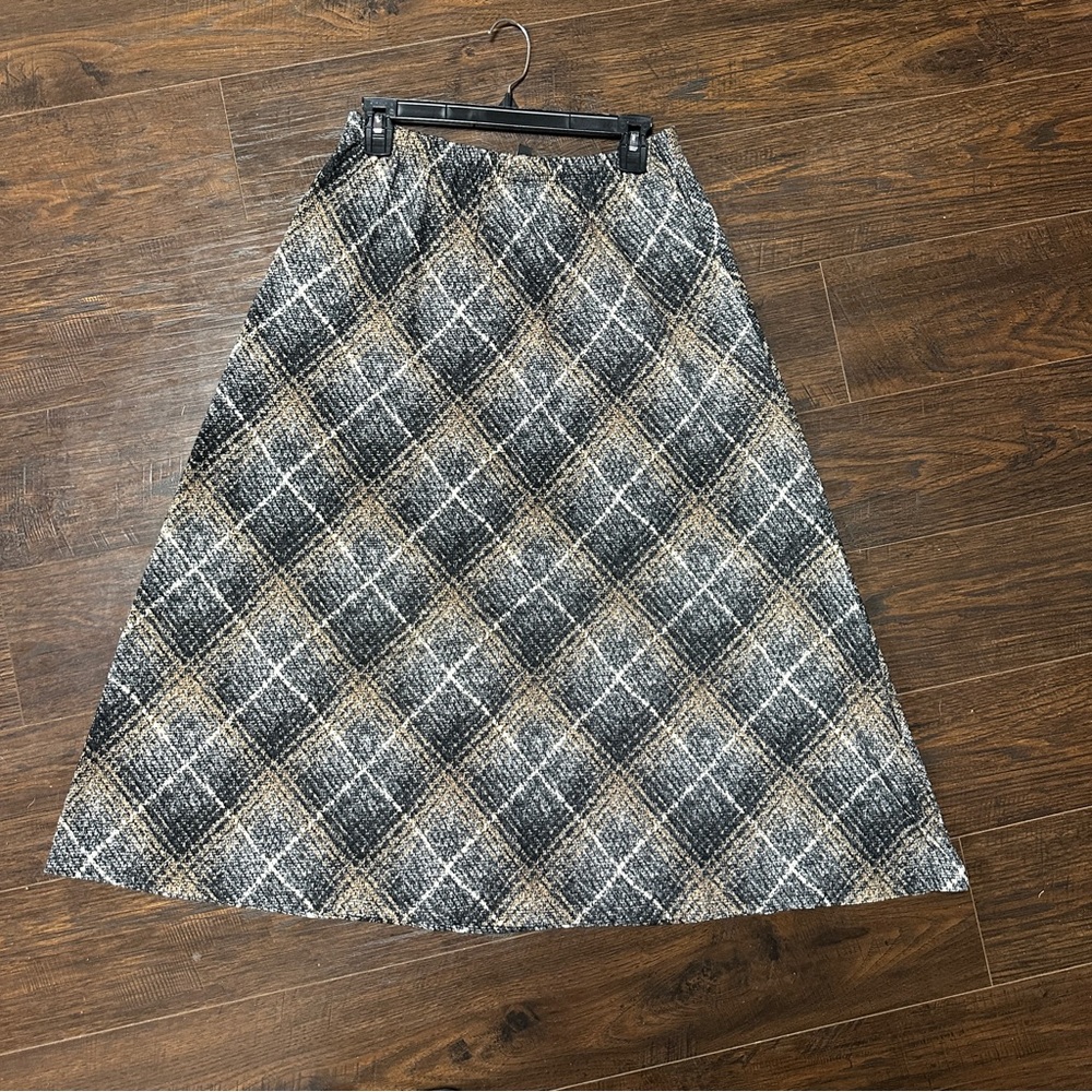 NWOT N TOUCH PLAID LONG SKIRT BLUE GRAY BROWN